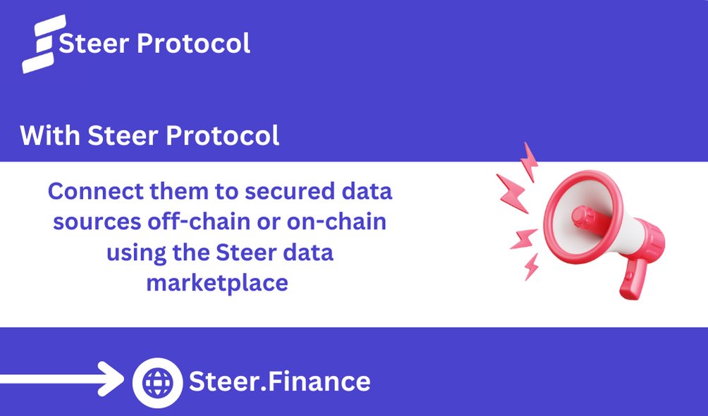 airstar027's tweet image. Using the steer protocol data marketplace you can connect them to secured data sources off-chain or on-chain 
#steerprotocol #Web3