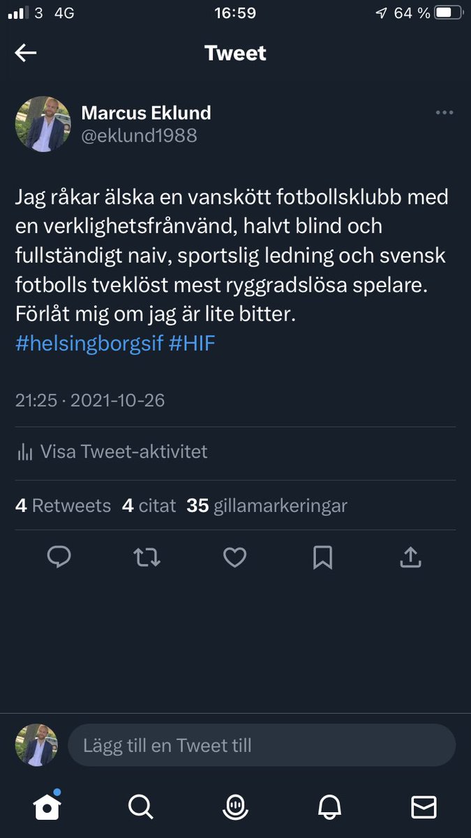 Känslan i oktober 2021, innan vi halkade upp i allsvenskan på ett osedvanligt halt bananskal och det sportsliga haveriet höljdes i en dimma av rus och eufori. Jag är än mer bitter idag, i april 2023.