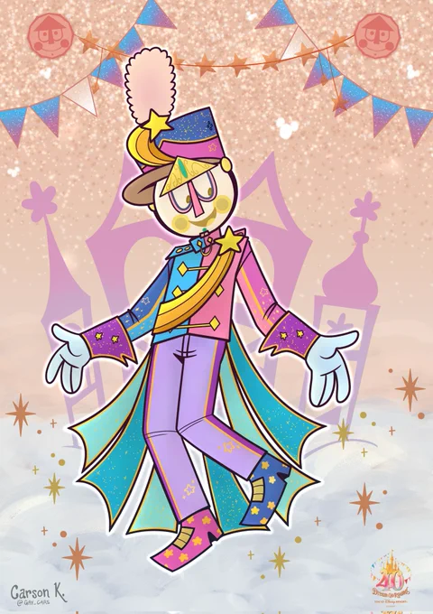 the 40th Anniversary celebration at Tokyo Disneyland kicks off today, so here's a Clockboy I drew in an outfit inspired by this year's theme (Dream-Go-Round)!  