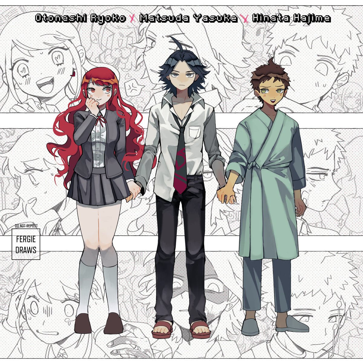 fergiedraws's tweet image. Been obsessed with these 3 and their unfortunate ties to one another 😔 #danganronpa