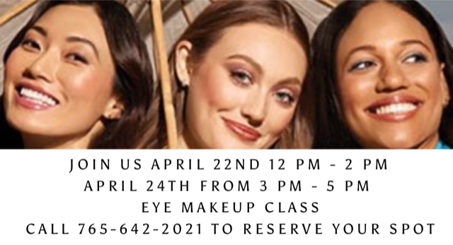 MNofAnderson's tweet photo. Join us April 22nd from 12 PM - 2 PM or April 24th from 3 PM - 5 PM for an Eye Makeup Class. Anything and Everything  you ever wanted to know about how to make your eyes look their best with eye makeup. Learn from our owner, Stasha Burton... https://t.co/yd1Fhb0If9 https://t.co/8vayqIEPUr