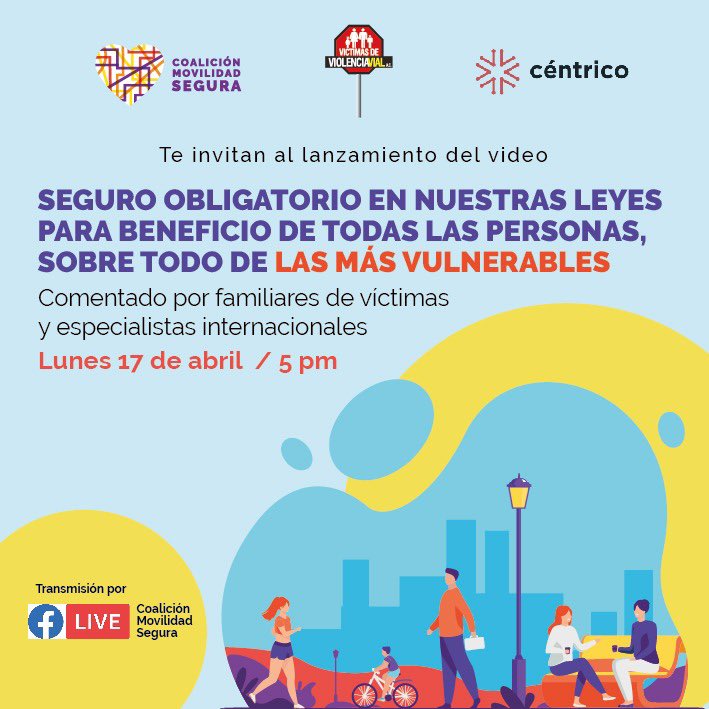 CoalicionMS's tweet photo. Te invitamos al lanzamiento virtual del video #Seguroobligatorio en nuestras leyes para beneficio de todas las personas, sobre todo de las más vulnerables

Comentado por familiares de víctimas y especialistas

Lunes 17 de abril 17:00h.

Transmisión por FB
https://t.co/HRU0m6ZIMN https://t.co/wDwoWnBTyb