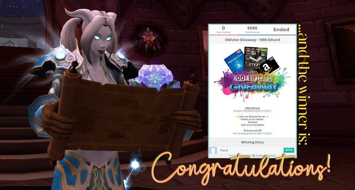 We have a Winner! 

gleam.io/HRxvS/oblivion…