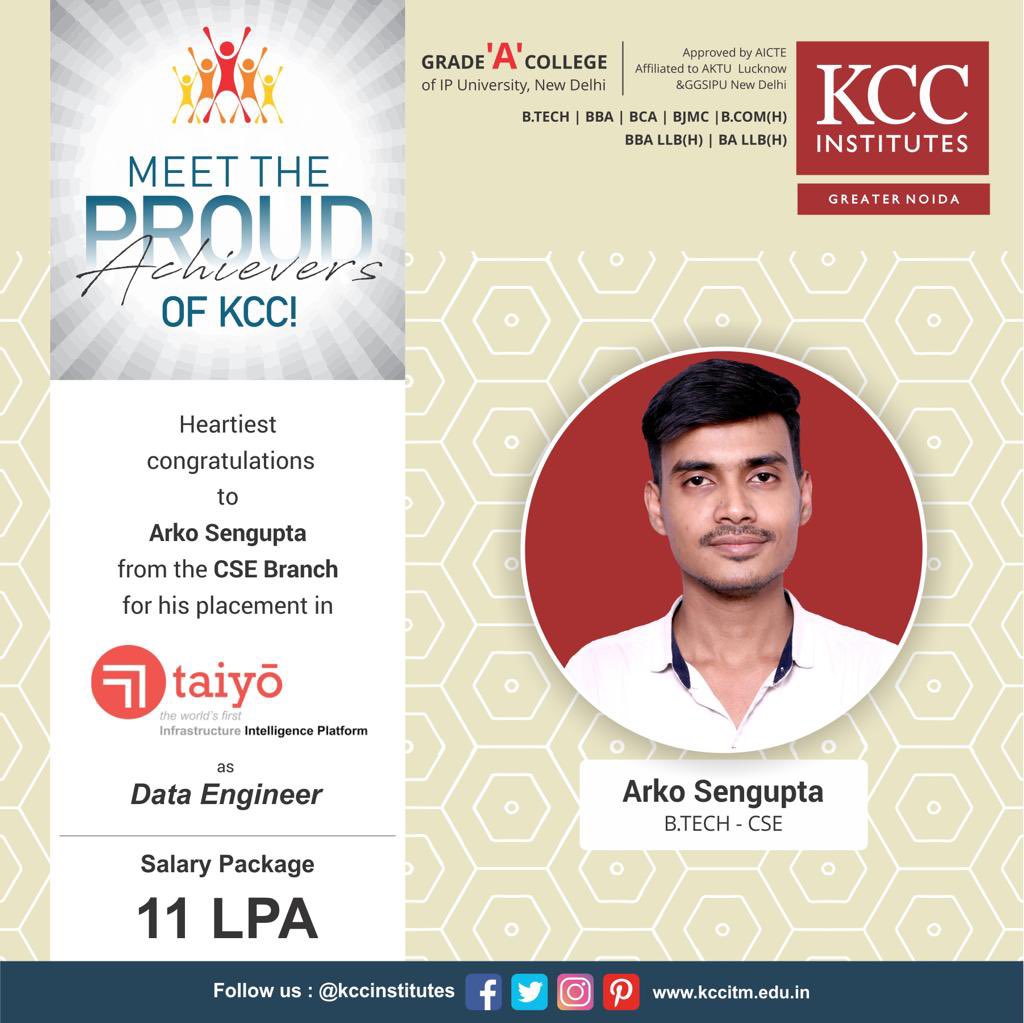 KCCinstitutes's tweet photo. Placement Success Stories at KCC Institutes
Congratulations to Arko Sengupta from B-TECH CSE Branch for getting placed in Taiyo as Data Engineer.
Congratulations on this achievement.
#Placementsuccessstories #Placementstories #kcc #kccinstitutes #kcciilhe #kccitm #ggsipu https://t.co/srpx2v10cr