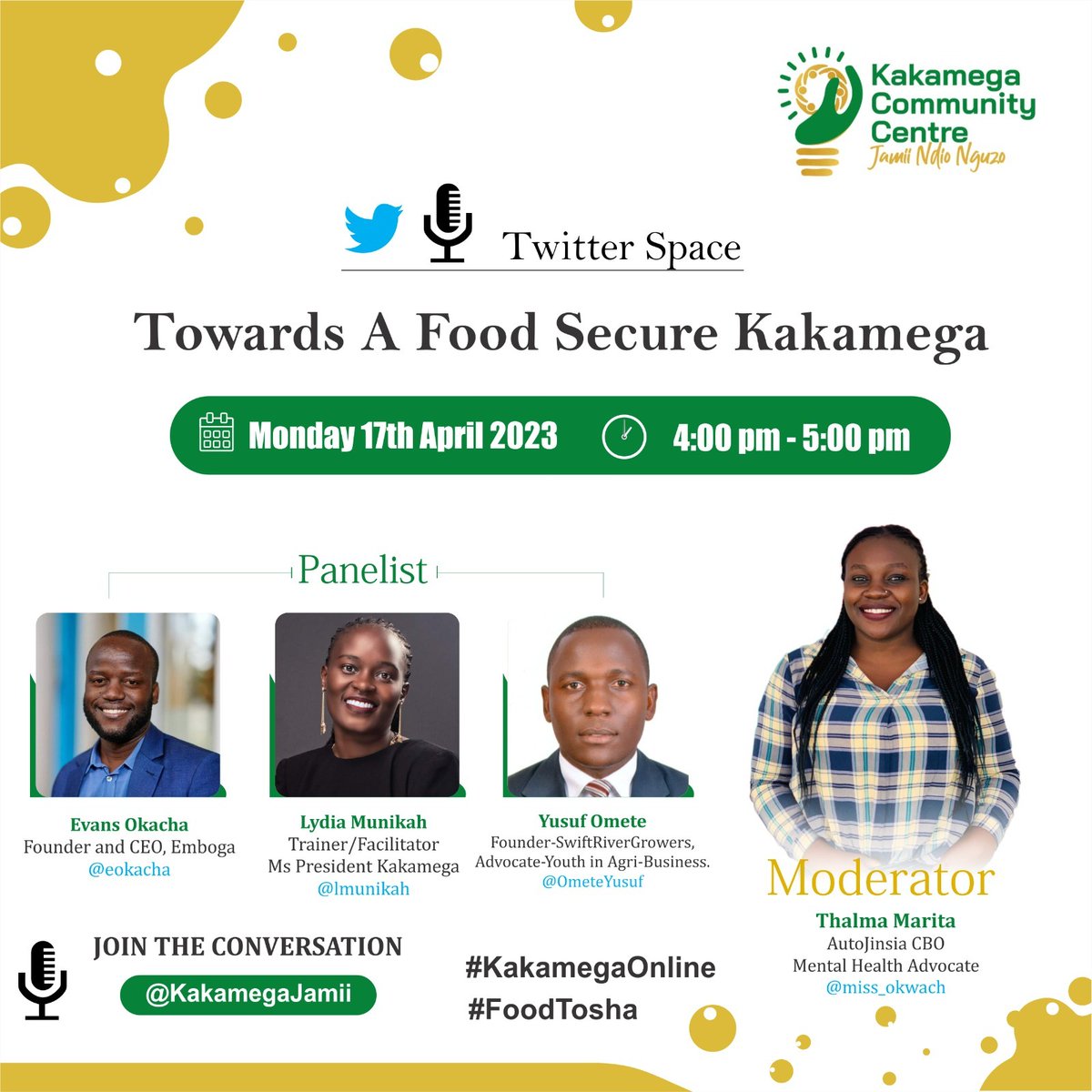 Join us coming Monday as our coalition partner initiates a local conversation around Food Security in Kakamega and the role of youth in it. #FoodSecurity #YouthinAgriculture #Food