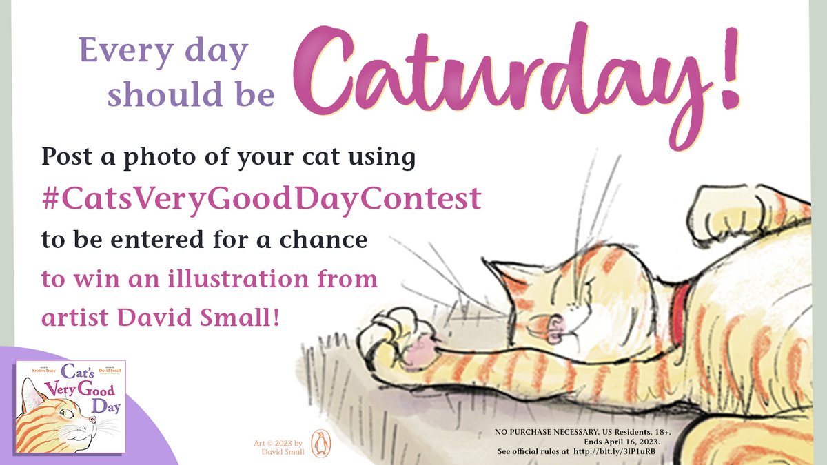 penguinkids's tweet photo. LAST CHANCE! Enter our cat-themed contest inspired by the picture book CAT'S VERY GOOD DAY! Share a photo of your cat using #CatsVeryGoodDayContest for a chance to win!

NO PURCHASE NECESSARY. US Residents, 18+. Ends April 16, 2023. See official rules at  https://t.co/R29HOsmVSR https://t.co/WPdt2blN84