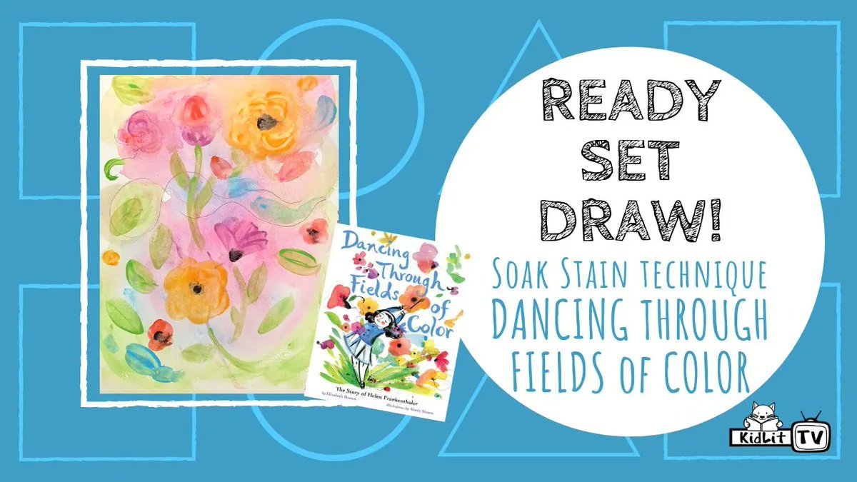 KidLitTV_NYC's tweet image. Splash your way into #Spring 🌸 with #ReadySetDraw! Join @aimeesicuro as she demonstrates Helen Frankenthaler&apos;s &quot;spill &amp;amp; soak&quot; painting technique seen in DANCING THROUGH FIELDS OF COLOR. 🎨🖌Watch on @KidLitTV_NYC: buff.ly/3Myc2zD @abramskids @ABRAMSbooks #kidlit
