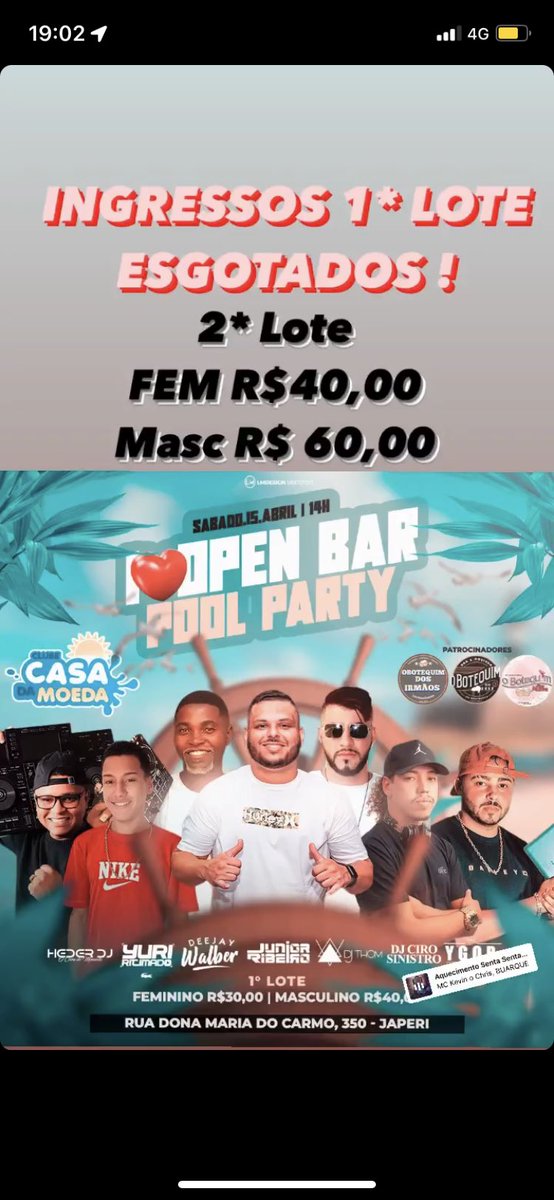 Bom Dia ☀️ 

É HOJE APARTIR DAS 14hs.  

🚨Estão preparados pra 5 horas de I ❤️ Open Bar !    

Piscina Liberada 
Tobogã de 42 Metros 

Com a Presença Dos DJs. 

DJ Heder 
DJ Yuri Ritimado 
DJ Walber
DJ Júnior Ribeiro 
DJ Thom 
DJ Ciro Sinistro 
DJ Ygor