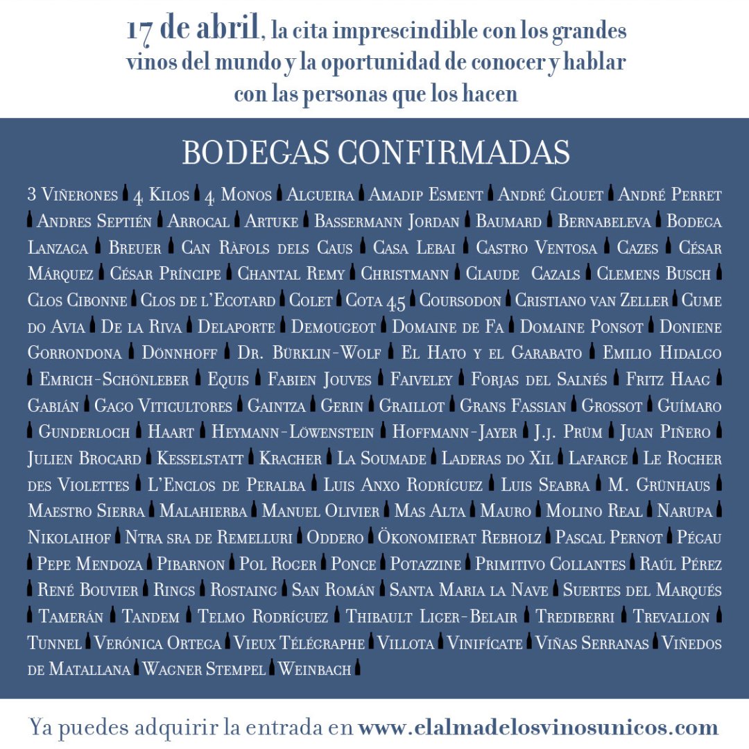 Agenda 15-17 abril: Vinos naturales en <a href="/Vella_Terra/">Vella Terra Barcelona</a>  Barcelona, vinos franceses en Vin La Vie Vinos MAD, hidromieles con <a href="/cechapresto/">Carlos Echapresto</a> en <a href="/sumilleresNA/">Sumilleres de Navarra</a> , Abel de Güeyu Mar y Andrés de Bodega Cigaleña en <a href="/CoallaGourmet/">Coalla</a> Mad y salón <a href="/almavinosunicos/">Alma Vinos Únicos</a> en Burgos
spanishwinelover.com/disfruta-600-c…