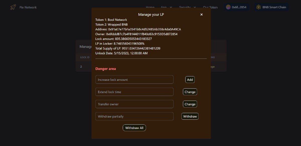 boolnetworktrue's tweet photo. Pie Locker works well on the Binance SmartChain Network. 
I congratulate you on the success of making a cheap alternative locker .
@PieNetwork_ https://t.co/Zm3EVVS3rM