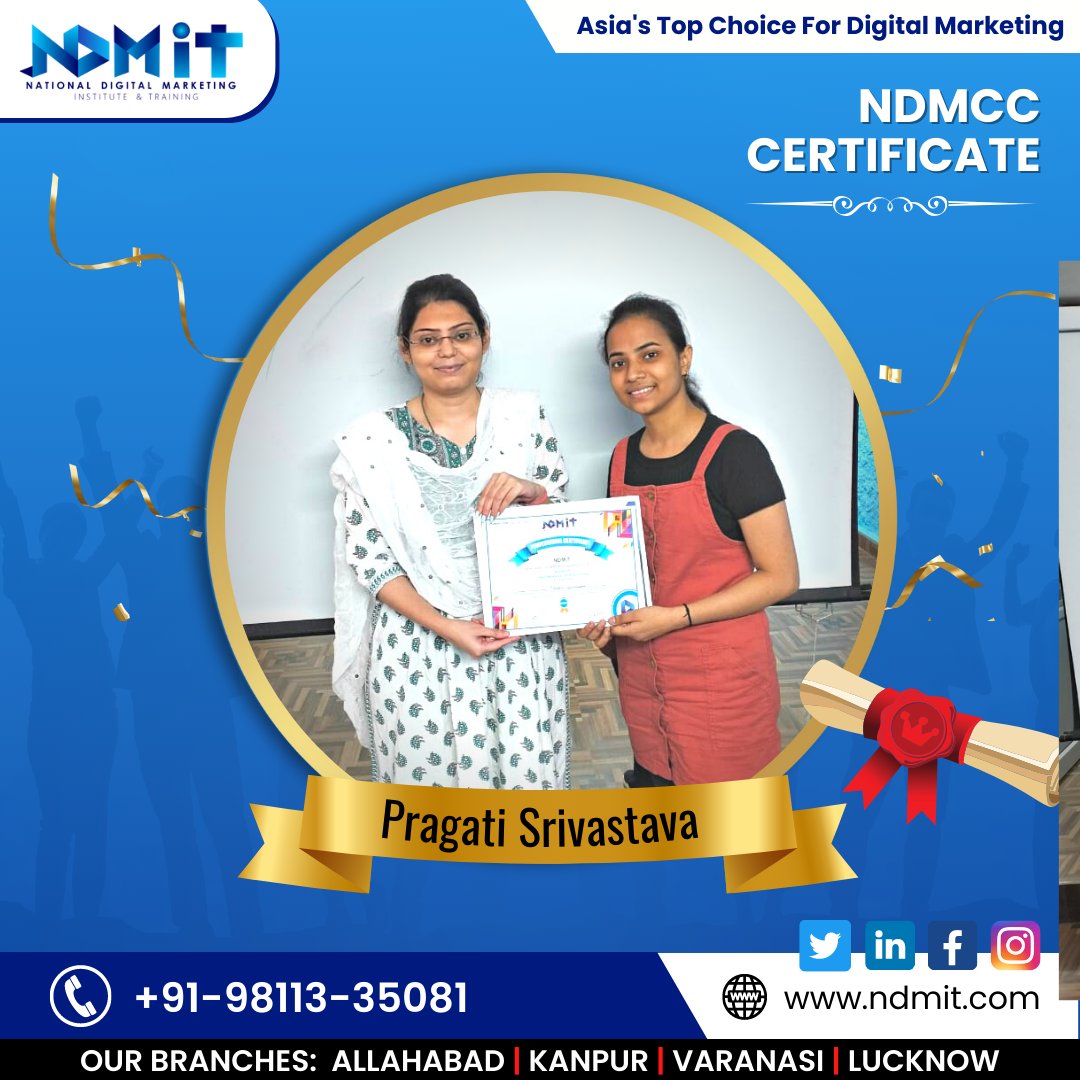 ndmit12's tweet photo. Congratulations! Pragati. So proud that you are NDMCC Certified. ๐
#NDMIT #Certification #DigitalMarketing https://t.co/JSGNc4rILD