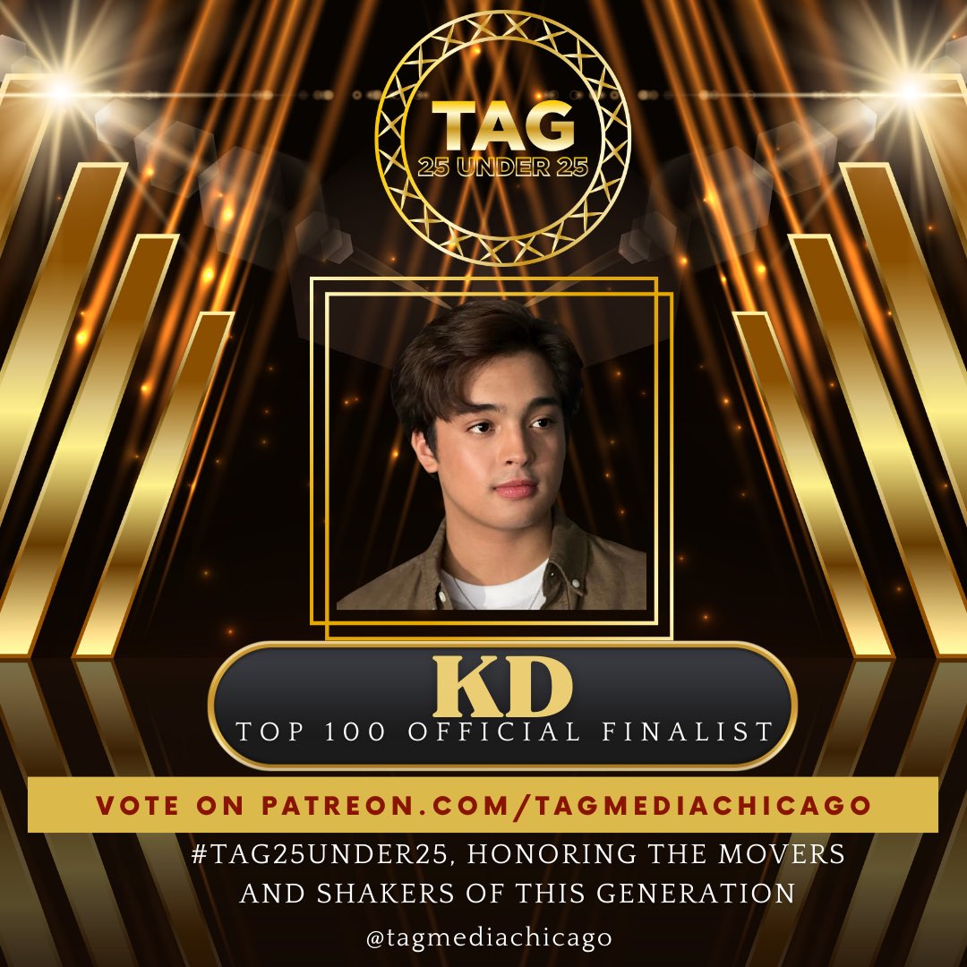 tagmediachicago's tweet photo. ✨The Filipino-American community here in Chicago proudly presents our most prestigious batch of awards yet, introducing #TAG25Under25 honoring the movers and shakers of this generation. 

The first 100 days of 2023 (January 1 to April 10 nomination period) just revealed your TOP 100 Official Finalists, TAG Fam! 🎉 Congratulations, as you’ve made the cut, #KDEstrada @kdestrada_ 

Voting lines are now OFFICIALLY OPEN. 25% Social Media Votes + 25% Jury Votes + 50% Patreon Votes will help determine this year’s Top 25 batch of #TAG25Under25 plaque awardees + a special feature on our first ever BILLBOARD in the heart of Chicago, IL USA 🇺🇸 This year’s award recipients will be recognized on December 2023, alongside other esteemed champions of our annual #TAGAwardsChicago 

📣 You may now accelerate your VPP (Voting Points Power) through https://t.co/dI7856TO2p to support your fave celebrity idols, icons, & influencers. Twenty-five (25) weeks of voting period will run from April 15 to October 7, with weekly announcements of current hot picks. 

In alphabetical order, here’s your #TAG25Under25 Top 100 Official Finalists: https://t.co/1eC4is8L69

Disclaimer: This promotion is in no way sponsored, endorsed, administered by, or associated with Facebook, Instagram, YouTube, TikTok, or Twitter.