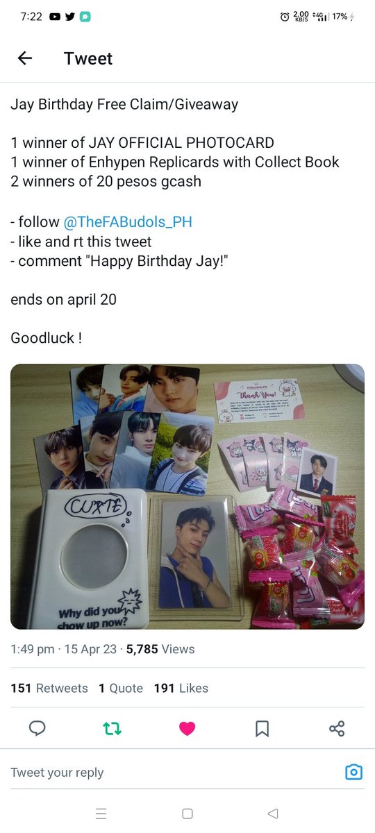 AceClarkson's tweet photo. @TheFABudols_PH HAPPY BIRTHDAY JAY 🥳🎂🎂🎁❤️ @ENHYPEN_members @ENHYPEN  
Goodluck everyone ❤️ https://t.co/h0eQ8z9Vet
