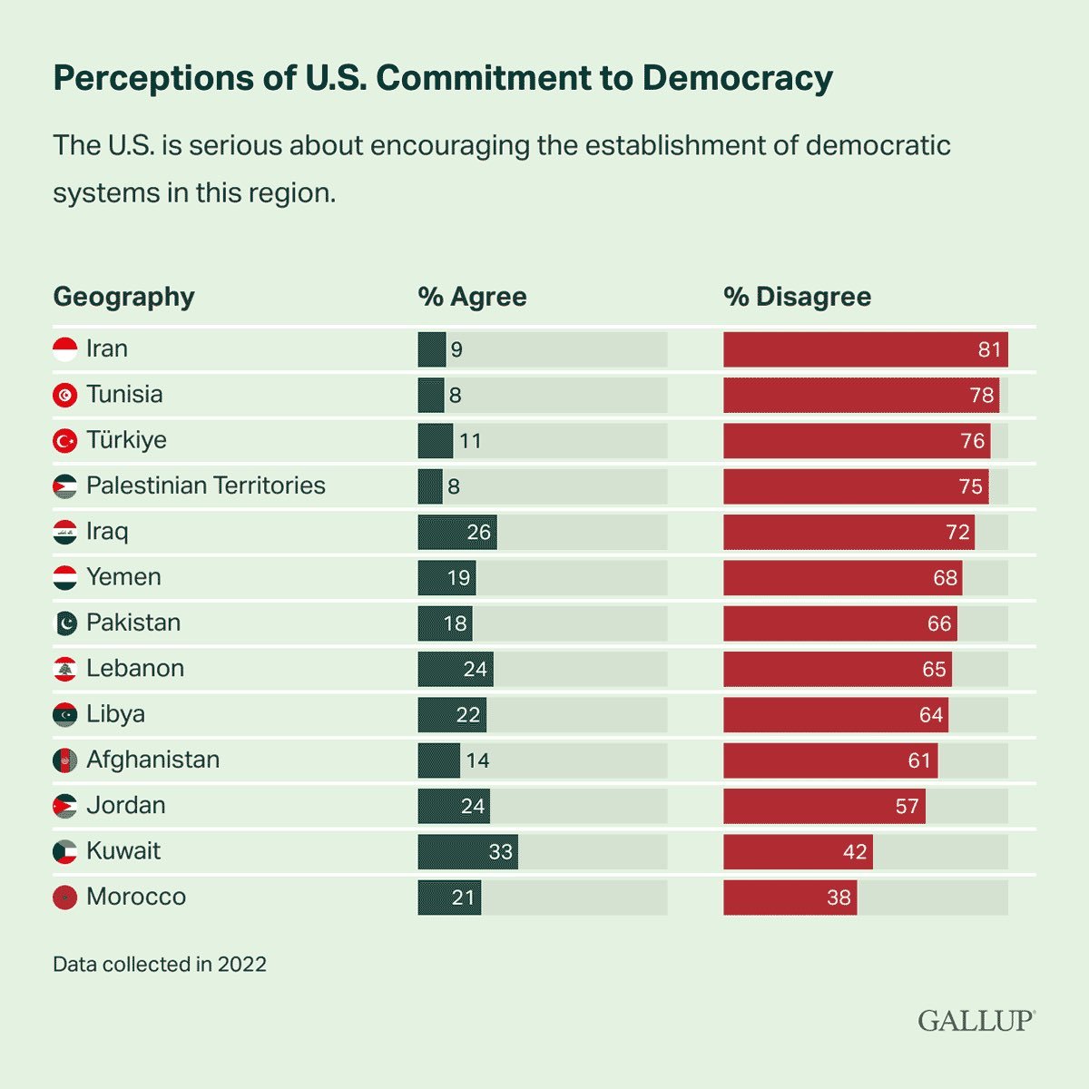 Отношение к американской демократии среди мусульманских государств.