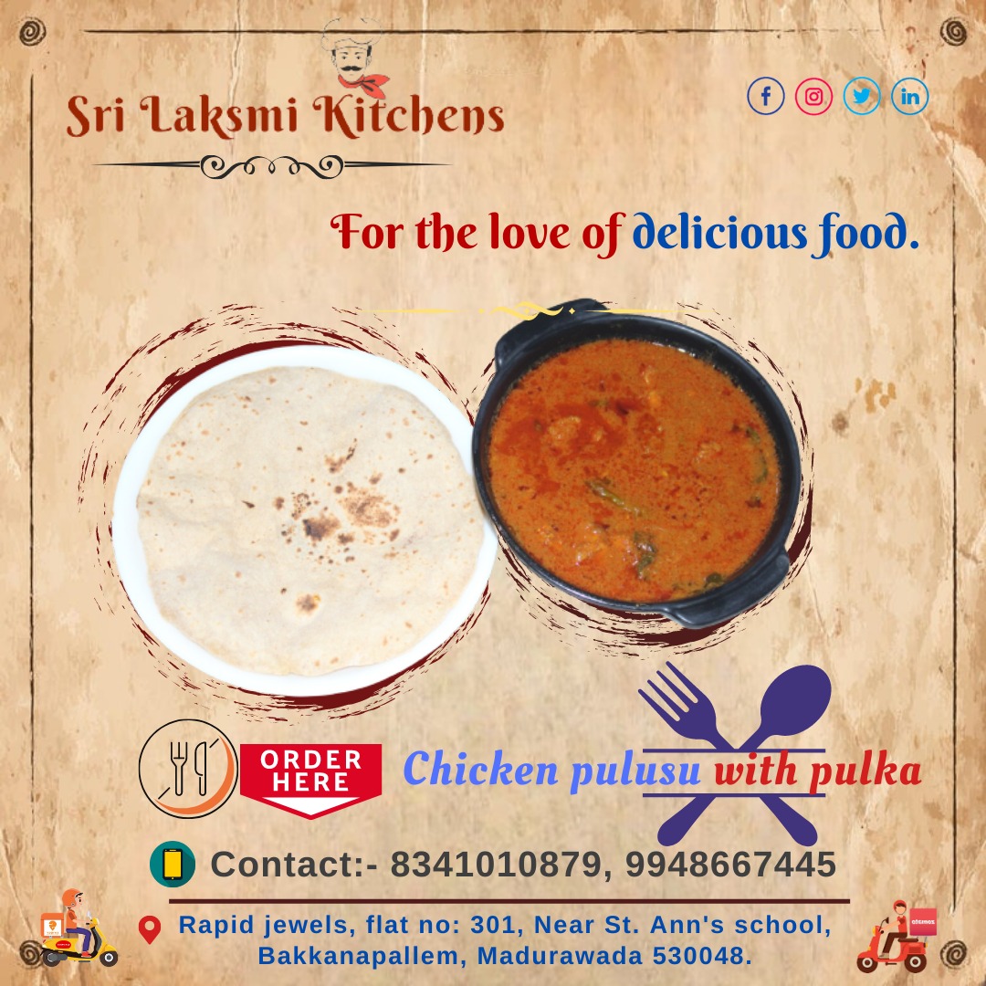 kichen_lakshmi's tweet photo. For The Love Of Delicious Food.

Chicken pulusu with pulka

Contact us: +91 8341010879 9948667445

#SriLakshmikitchen #Fishpulusu #ragisangati #sangati #ragi #chickencarry #natukodipulusu #MasalaFishcurry #chickenbiryani #mattanbiriyani #restaurantsinvizag #foodieheaven https://t.co/Czrl97gPIg