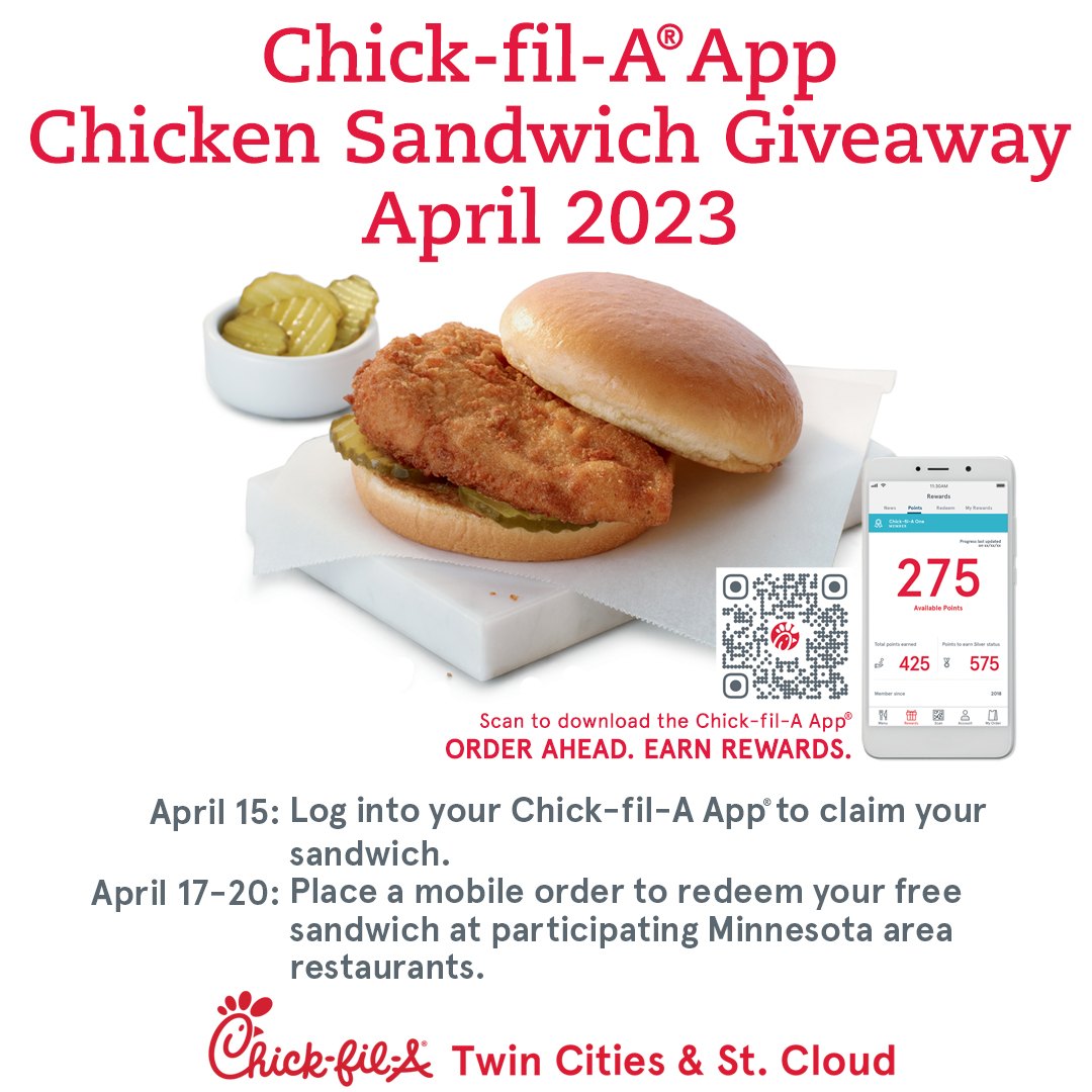 cfabloomington's tweet photo. 📣Chick-fil-A App + You + Today = Free Sandwich.

*Offer valid via the Chick-fil-A App with location services enabled. https://t.co/T6y7nYAbpo