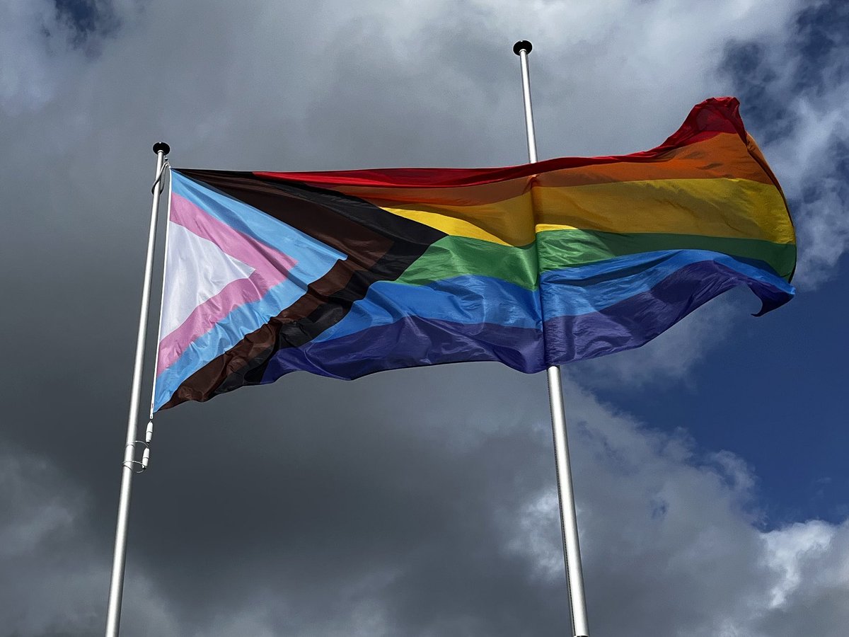 In Arnhem hangt de vlag 🏳️‍🌈 Burgemeester @ahmedmarcouch, wethouder @GeijnMaurits en onze voorzitter @ricardobrouwer spraken de aanwezigen toe en hesen daarna de vlag. Omdat er in Arnhem geen plaats voor haat en uitsluiting is! We zijn #SamenSterk ❤️💪