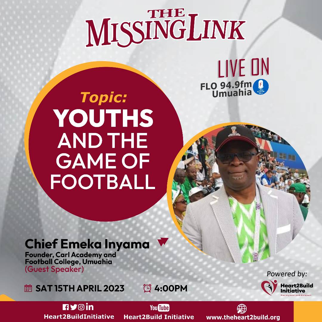📻
It's today. Don't forget ❗

Founder of Carl Academy Pastor Emeka Inyama will be Live to speak on 'Youths and the Game of Football' this evening. 

Listen to Flo 94.9 FM 
Today, Saturday, April 15, 2023 by 4 pm 🎙️

The Missing Link 
Don't miss it 👂