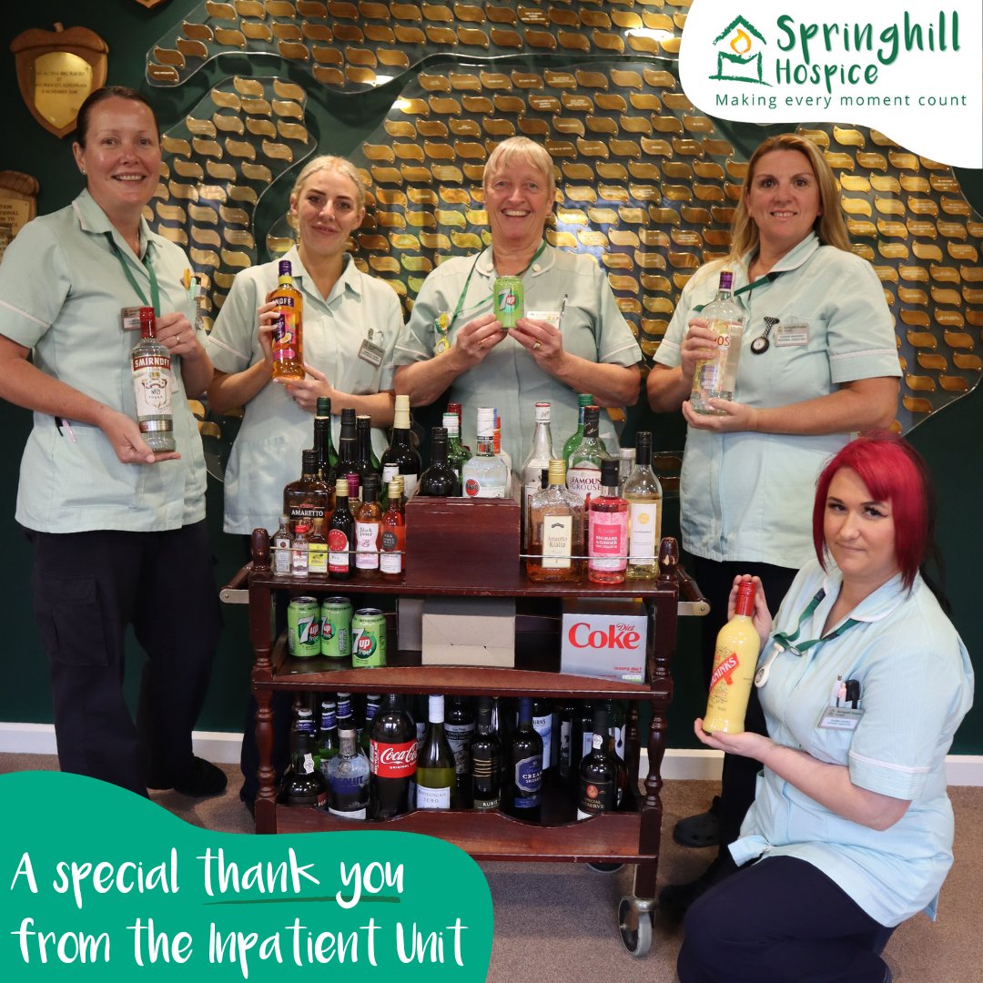 We can’t thank you all enough for your generous donations toward our drinks trolley – which is now fully stocked! To everyone who answered our plea and donated, thank you so much for helping us to treat our patients and make their stay at the Hospice a little more enjoyable. 💚