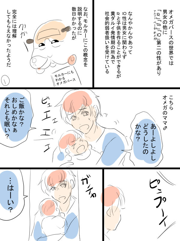 モルカー漫画。オメガバースとかようわからんけど赤ぷいは見たいモルカーの話①
続きはそのうち描きます。オメガバースわからないという方は、お手数ですが各自調べてください。 
