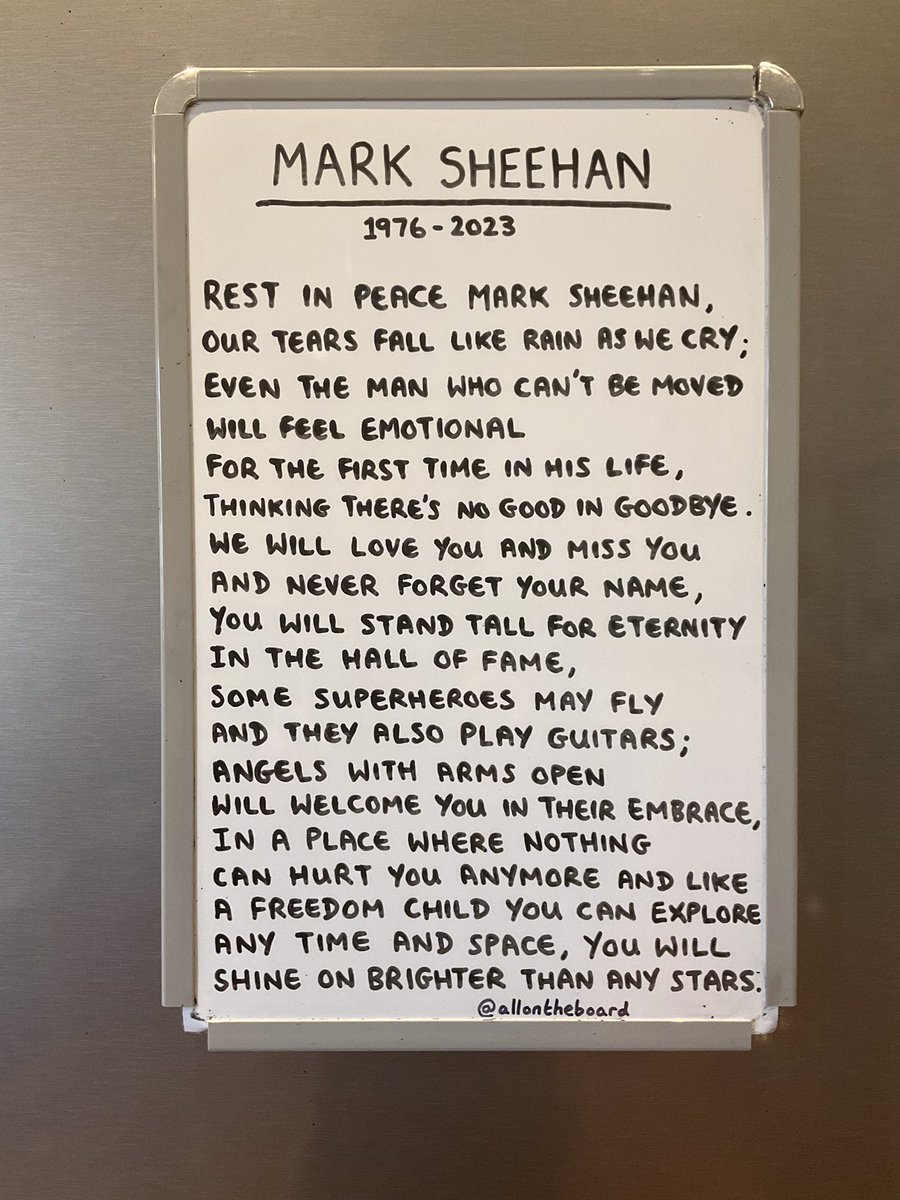 allontheboard's tweet image. Rest in peace Mark Sheehan.
You will be forever loved, always missed and never forgotten.
Thank you so much for the music and for being you.
Sending love to your family, your friends, your brothers in The Script and your fans.
#MarkSheehan #TheScript @thescript #allontheboard