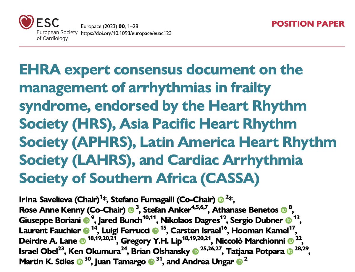 Management of arrhythmias in frailty New #EHRA_ESC consensus document launched here today: academic.oup.com/europace/advan… #EHRA2023 @EHRAPresident @EuropaceEiC