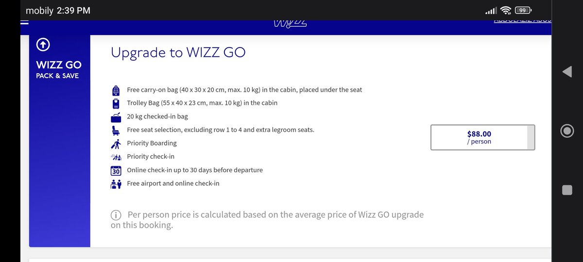 a_abushal's tweet photo. @wizzair 
If I add wizz go is the price shown will cover baggage allowance mentioned for outbound and inbound https://t.co/unIlR0g7Pu