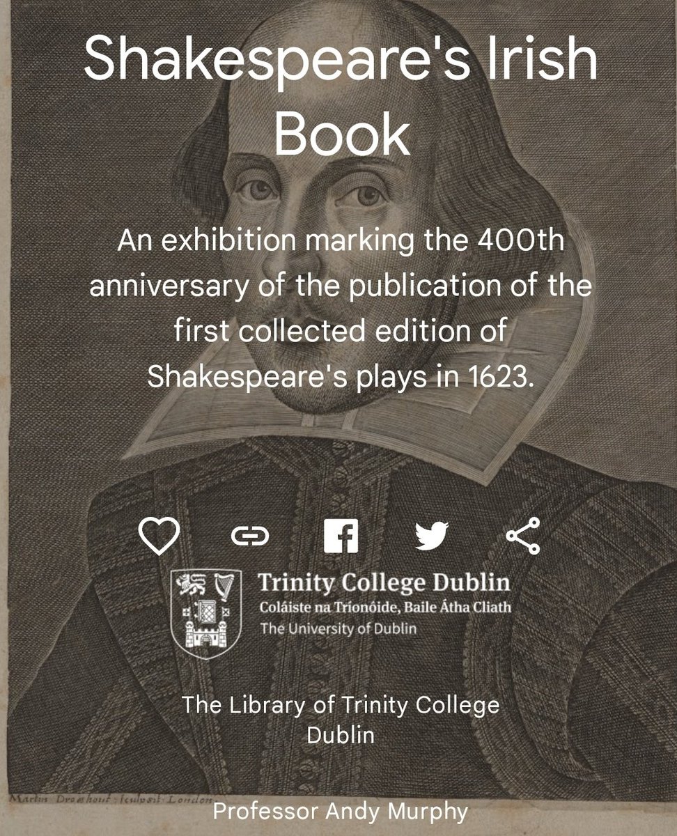 For depth and insight to our new 'Shakespeare the Irishman' exhibition you can view our online version.
Shout out to <a href="/Murphx/">Murphx</a>, Greg Sheaf of the Library, our contributors, and all who pieced it together! <a href="/DigitalColl/">Digital Collections TCD</a> <a href="/TCDResearchColl/">TCD Research Collections</a>
<a href="/TCDtheBook/">TCD Centre for the Book</a> #Folio400

artsandculture.google.com/story/_AUBn0dL…