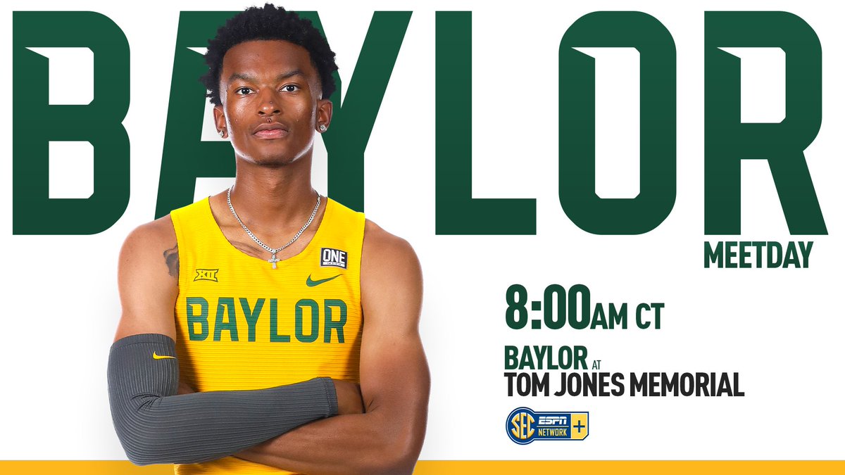 BaylorTrack's tweet photo. A bright &amp; early HAPPY MEETDAY! ☀️😎

⏰ 8 a.m. CT
📍 Gainesville, Fla.
🏟️ James G. Pressly Stadium
🖥️ SEC Network+
🔗 https://t.co/14Nc4WJ2Df

#SicEm 🐻 https://t.co/wjYp7zfVAy
