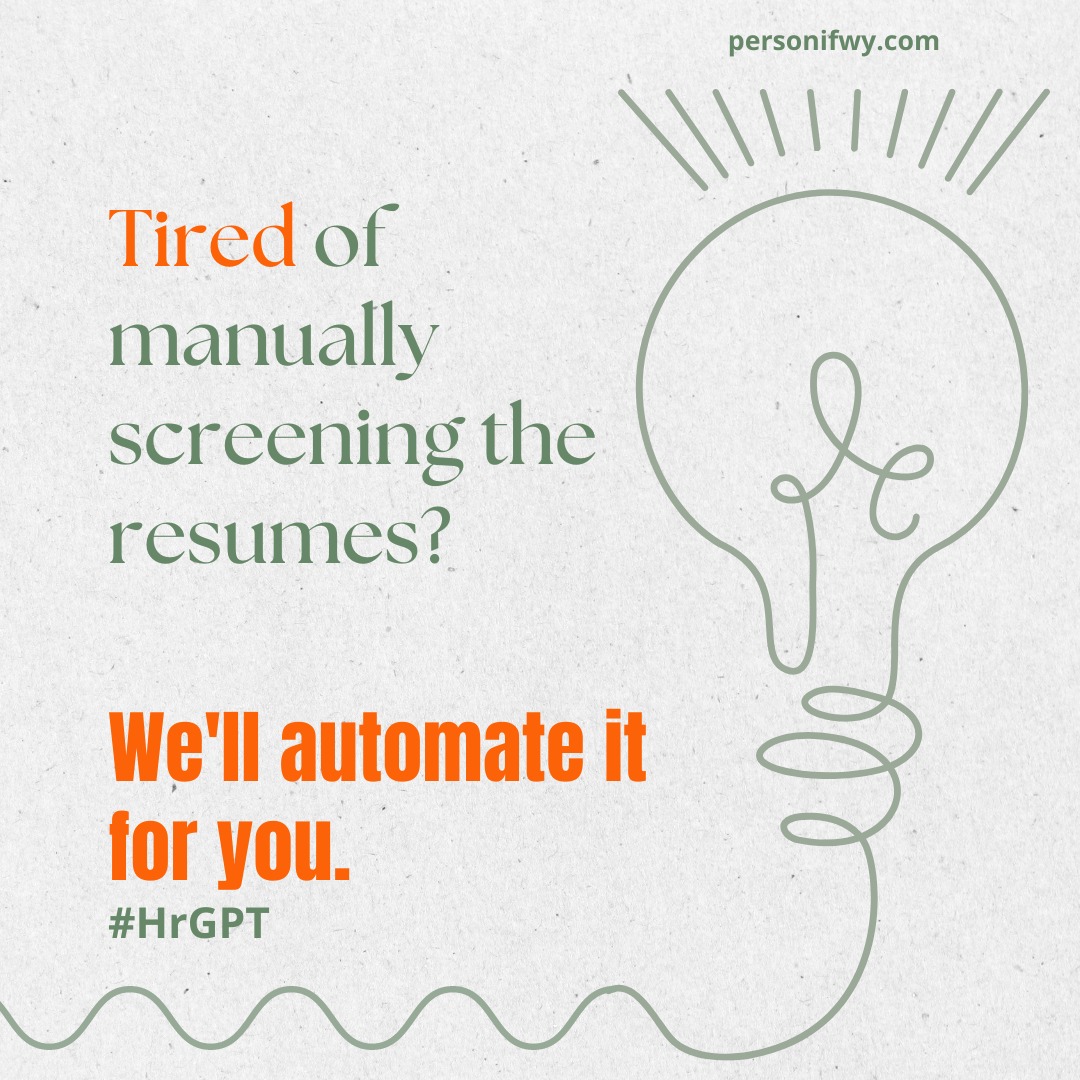 personifwy's tweet photo. Tired of spending countless hours sifting through resumes? Say goodbye to the manual screening process. There is something exciting that we are brewing in our lab. A complete new way to transform the way you hire is coming. Stay tuned for more updates  #recruitment #ChatGPT #AI https://t.co/uXXRCybbmA