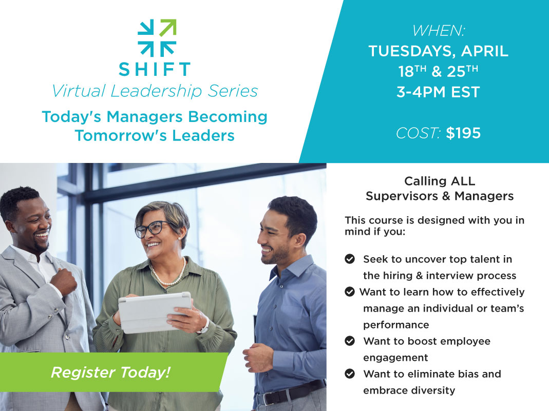 GetSHIFTHR's tweet photo. Join SHIFT for its upcoming 2-part Leadership Development Program, set for April 18th &amp; 25th, and equip yourself with the skills and knowledge to lead confidently and productively.

Sign up today!

https://t.co/qkQTxAUEBf https://t.co/6TzCWW8bc6