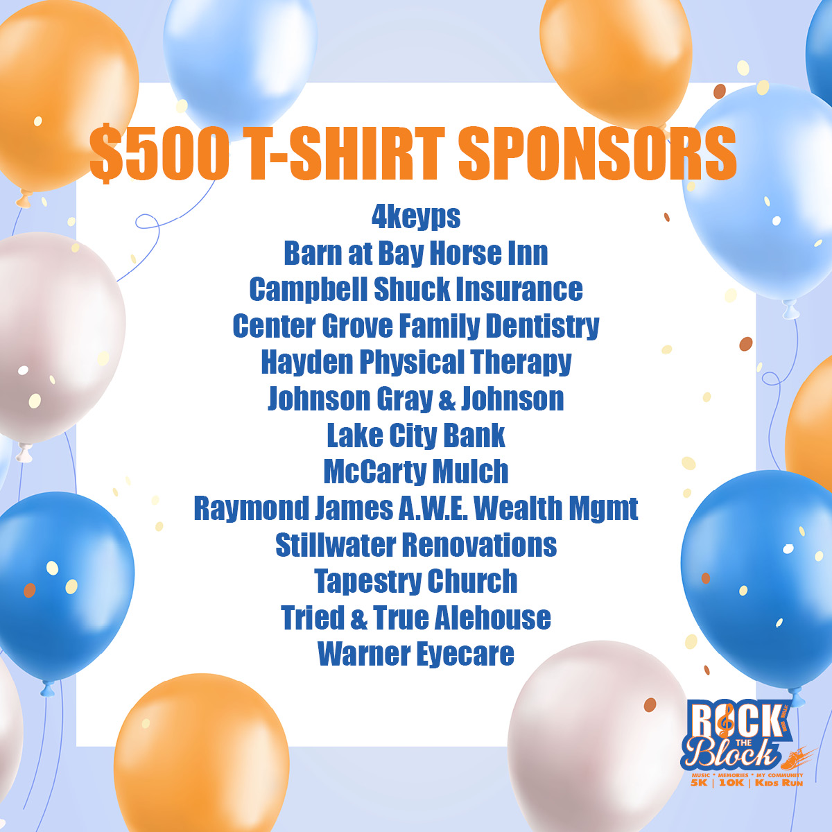 RockTheBlockRun's tweet image. Thank you to our $500 T-Shirt Sponsors for this year's #RTBR23! Your support makes a rockin' difference in our community. Check out all of this year's sponsors  on our website: ow.ly/7vLI50NHjsG