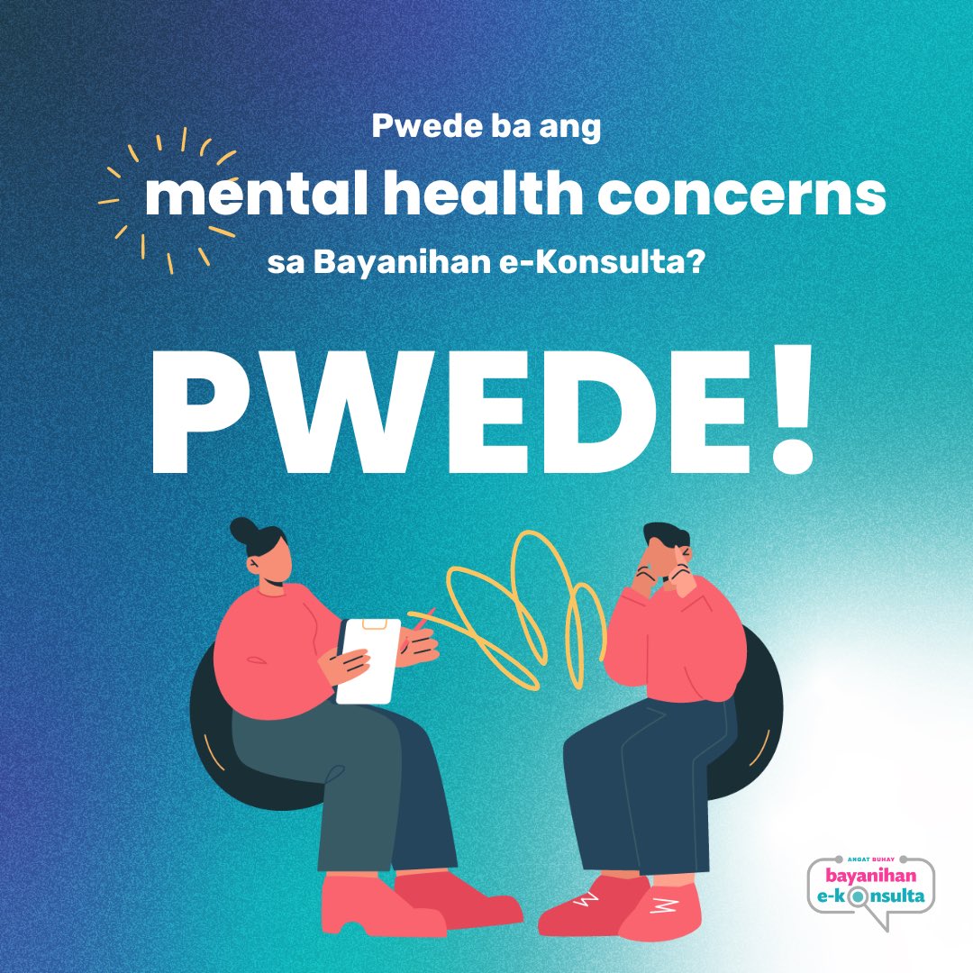 angatbuhay_ph's tweet photo. Pwede ba ang mental health concerns sa #BayanihanEKonsulta? 

PWEDE! 

Nagsasagawa na tayo ng libreng mental health check-ups sa Bayanihan E-Konsulta Program ng #AngatBuhay dahil malaking parte rin ng pangangalaga ng kalusugan ang mental health 🧠 https://t.co/Z8QE4aBiW2