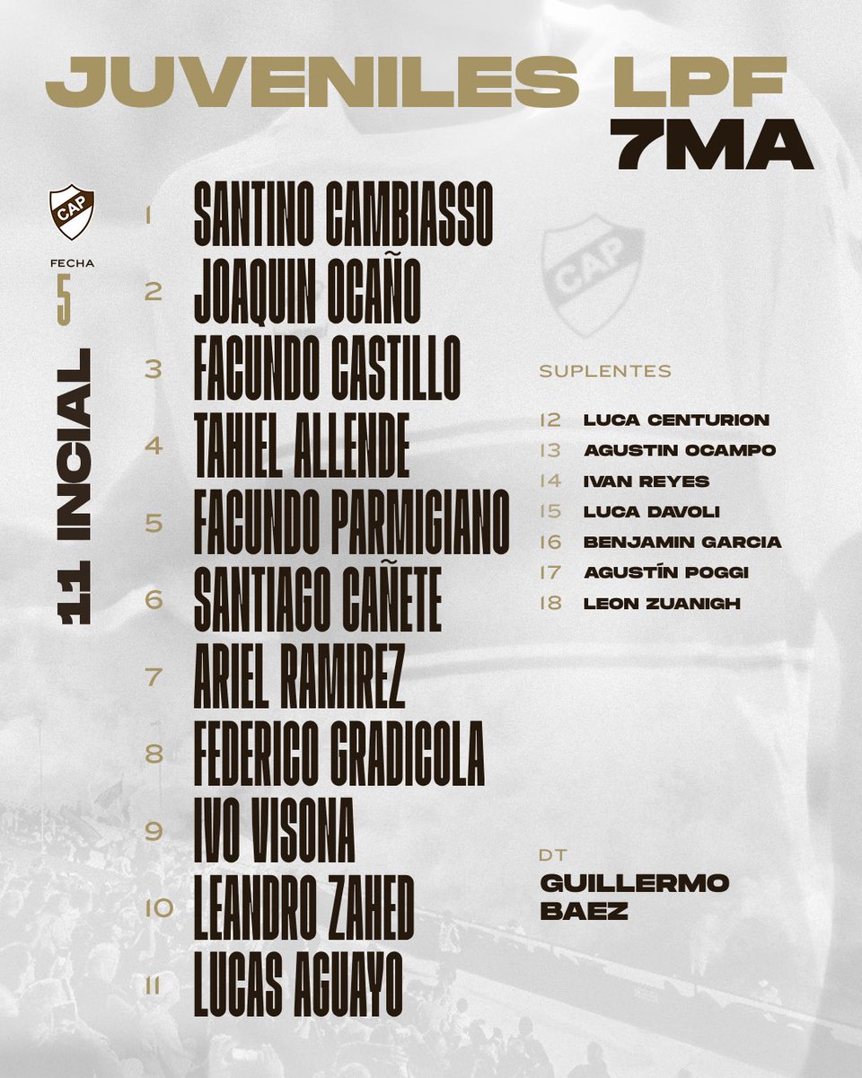 inferiorescap's tweet photo. #JuvenilesLPF #Séptima 🔛 ¡Rueda la pelota en el Predio Mariani Dolan! El Calamar 🦑 ya juega con Huracán por la 5ª fecha.

📋 Formación del equipo de Guille Báez.

#SiemprePlatense🤎 https://t.co/XfG7lGyWs7