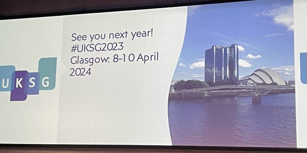 Good to see ⁦<a href="/UKSG/">UKSG</a>⁩ really taking the idea of “haste ye back” to heart and will be back in Glasgow next year 8-10 April, and no Saturday #UKSG2023 #UKSG2024