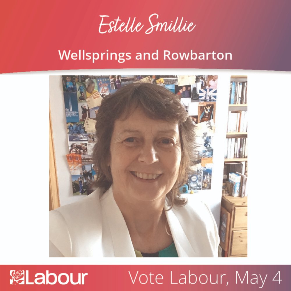 Estelle Smillie is your Labour Taunton Town Council candidate for Wellsprings and Rowbarton. 'As an ex teacher and youth-worker, I'd gather community ideas to restore pride in Taunton - making it a great place to live and visit'. #VoteLabour  #LocalElections2023 #May4th