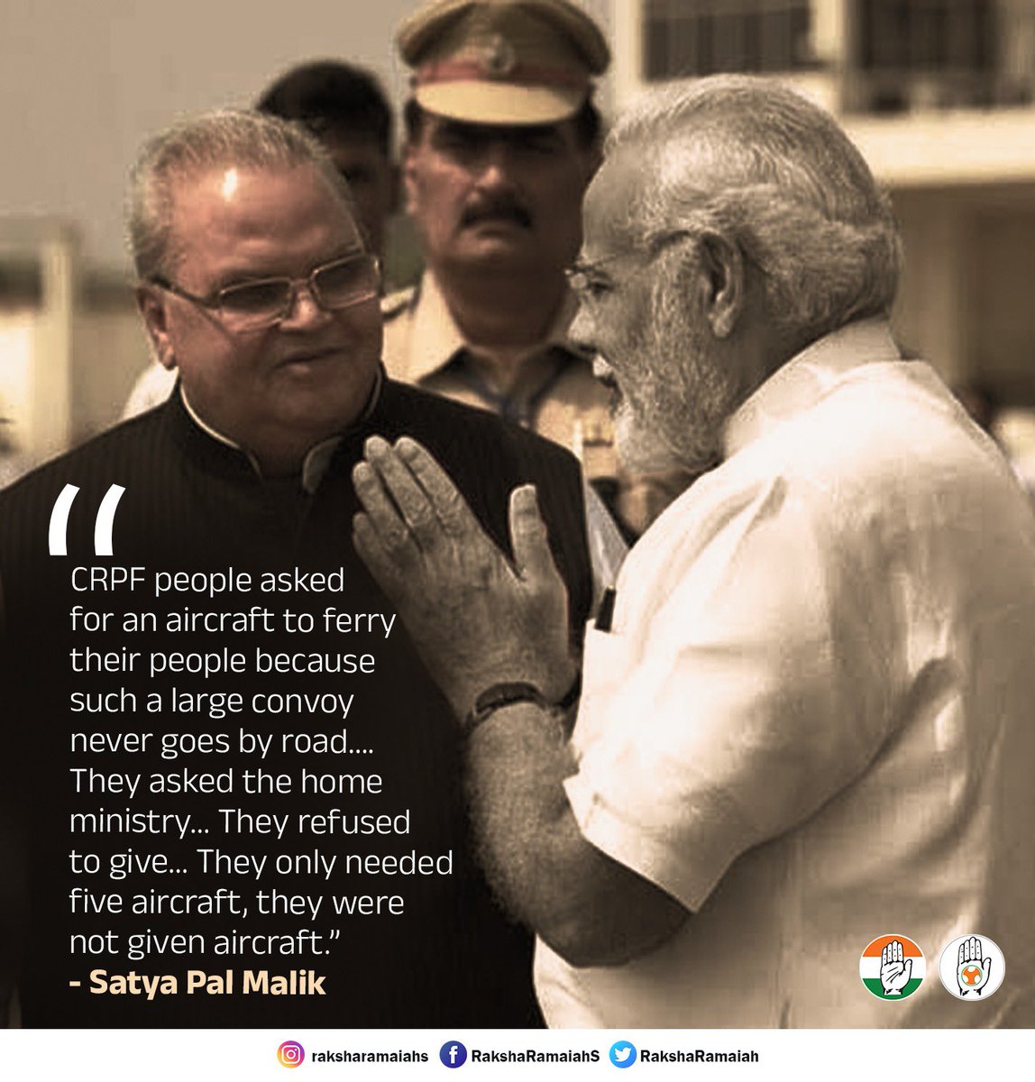 RakshaRamaiah's tweet photo. “I told it to the PM (on the) same evening. This is our fault. Had we given aircraft then this would not have happened. He told me, ‘Tum abhi chup raho….’ - Satya Pal Malik ( former governor of JK )
#PulwamaAttack 
#PulwamaFiles https://t.co/1yzSgLHKCj