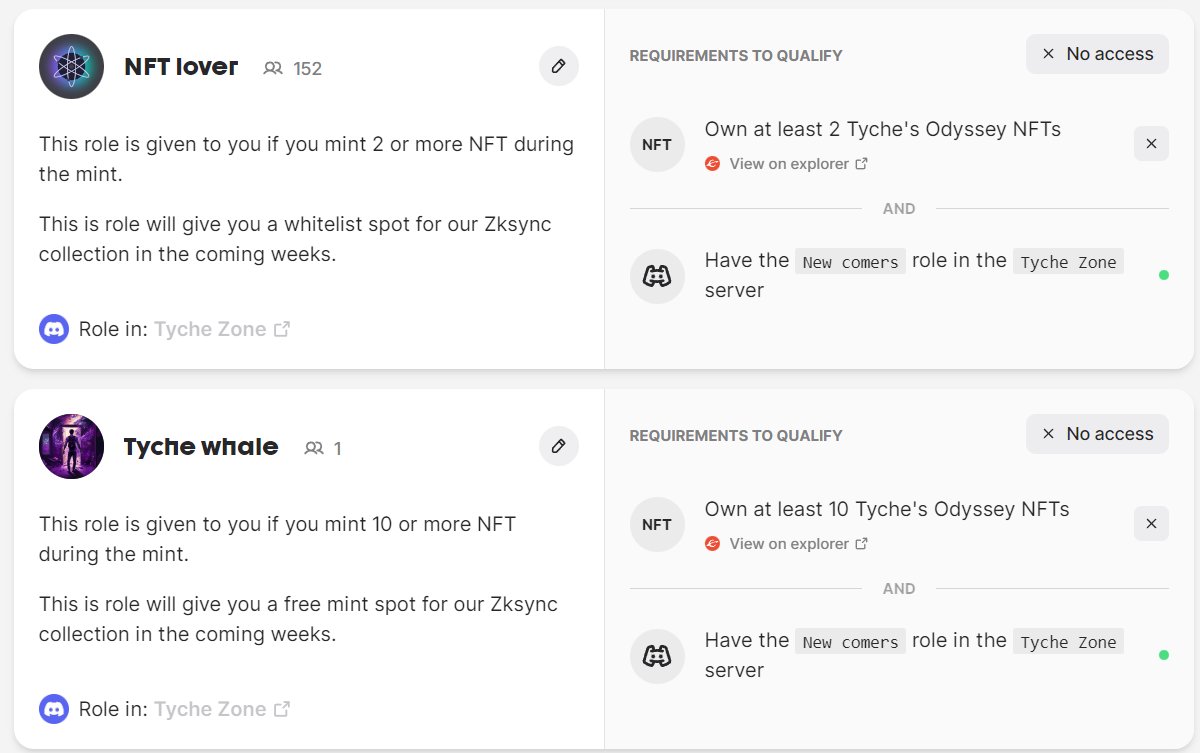 Dear minters and community members,

Don't forget to join our Guild for additional benefits!🥳

We already have more than one whale but only one completed the "Tyche whale" mission.

It's up to you, but the benefits are interesting, aren't they?🤔

👇
guild.xyz/tyche-zone