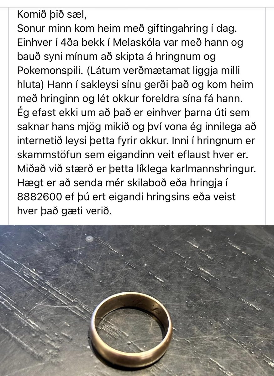 Við foreldrarnir viljum gjarnan koma hringnum til síns heima.