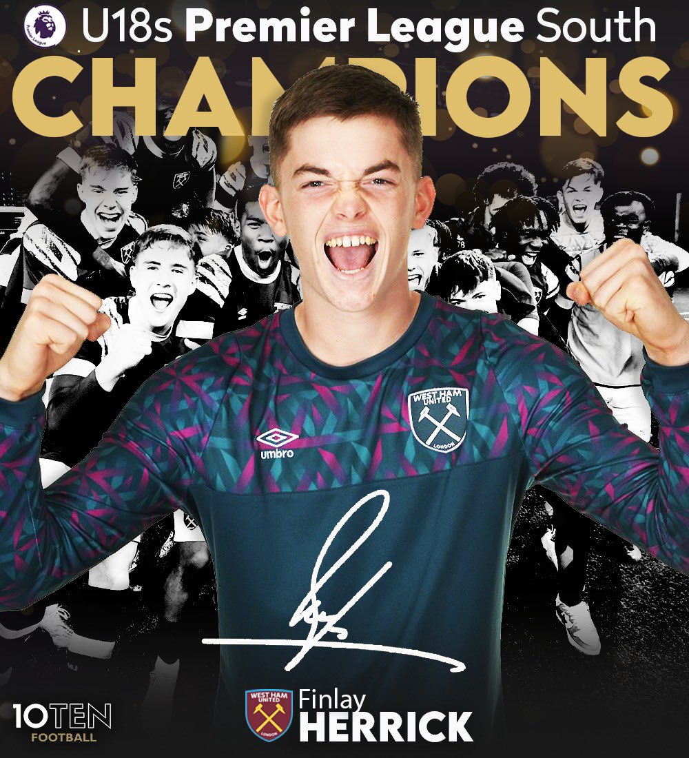 𝐂𝐇𝐀𝐌𝐏𝐈𝐎𝐍𝐒 🏆 Congratulations to 10Ten Football’s Finlay Herrick and West Ham U18s on being crowned U18s Premier League South Champions after victory over Arsenal this morning ⚒️ #westham #whufc