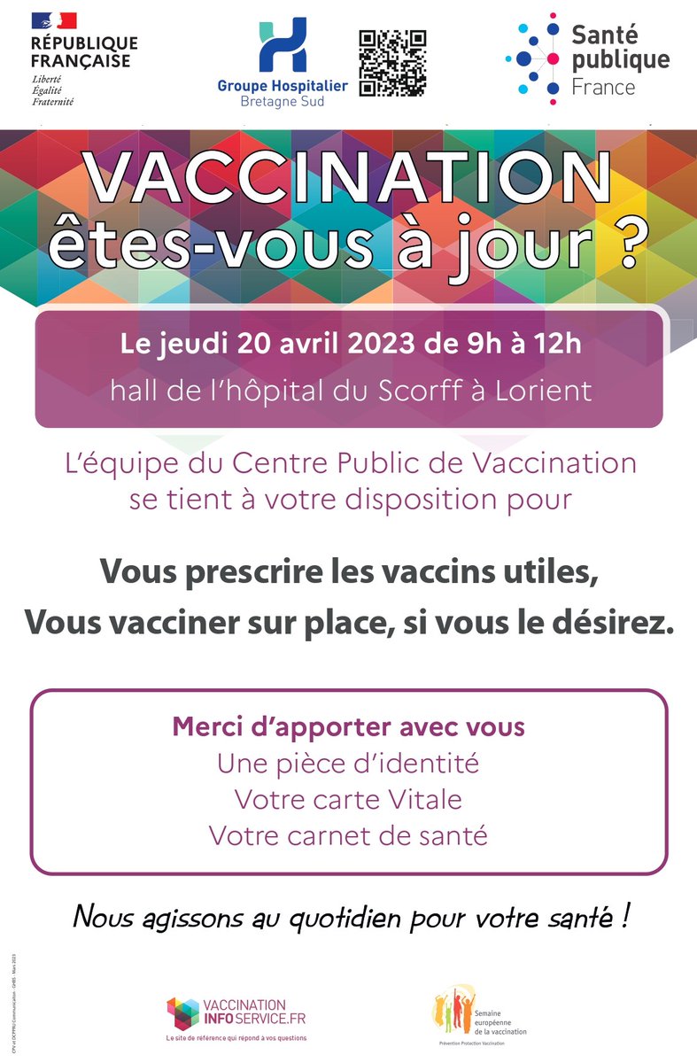 [𝐒𝐞𝐦𝐚𝐢𝐧𝐞 𝐄𝐮𝐫𝐨𝐩é𝐞𝐧𝐧𝐞 𝐝𝐞 𝐥𝐚 𝐕𝐚𝐜𝐜𝐢𝐧𝐚𝐭𝐢𝐨𝐧 (SEV)]
 Thème 2023 :  "𝗟𝗮 𝘃𝗮𝗰𝗰𝗶𝗻𝗮𝘁𝗶𝗼𝗻 𝗽𝗼𝘂𝗿 𝘁𝗼𝘂𝘀".
#nousagissonsauquotidienpourvotresanté #fiersdesprofessionnelsdughbs
#prévention #promotiondelasanté #santépublique