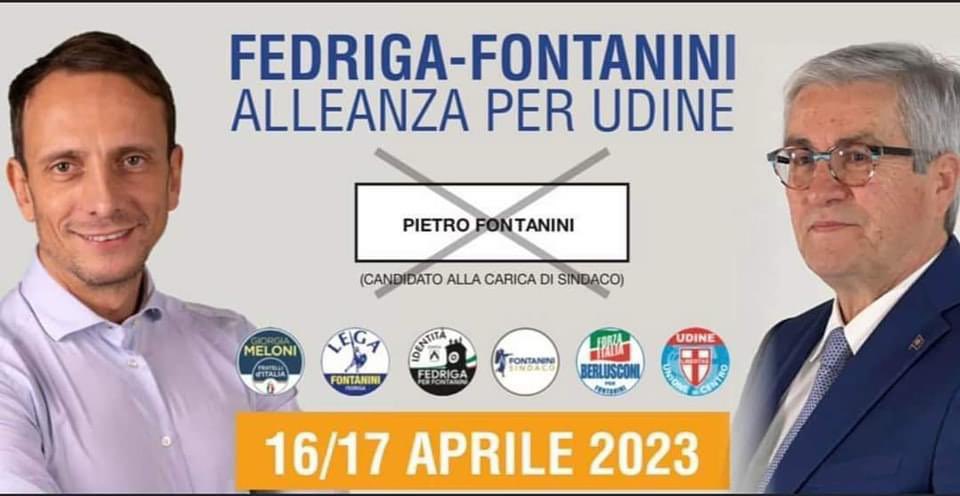 🔵 FONTANINI SINDACO: GIOCO DI SQUADRA E BUONGOVERNO

🗓️ Ballottaggio #Udine: conferma anche tu il buongoverno di Pietro Fontanini.

✅ Ami #Udine? VAI A VOTARE!
È semplice: domenica 16 e lunedì 17 aprile basta fare una CROCE sul nome di Pietro FONTANINI!

#FontaniniSindaco