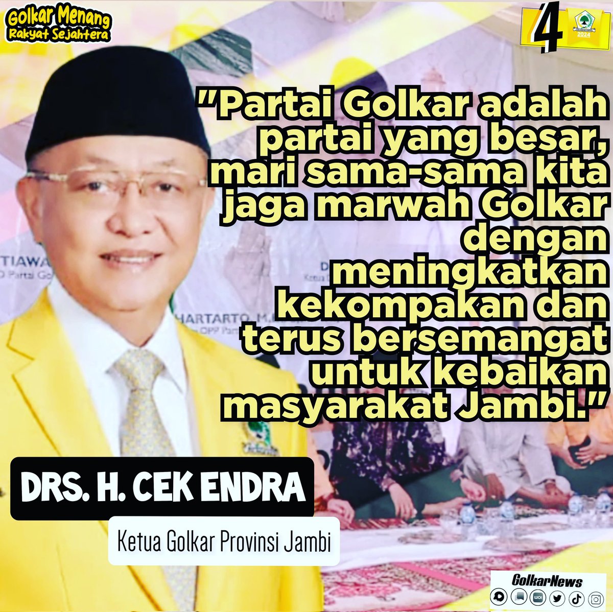 Golkar_News's tweet photo. DPD Partai Golkar Kota Jambi menggelar kegiatan Buka Bersama di Sekretariat Golkar Kota Jambi Jl. Halim Perdana Kusuma, Kelurahan Sungai Asam, Kecamatan Pasar Jambi. 
#PartaiGolkar #AirlanggaHartarto
#Golkarpedia #CekEndra
https://t.co/au3qJIeZT6 https://t.co/JPfytkgPva