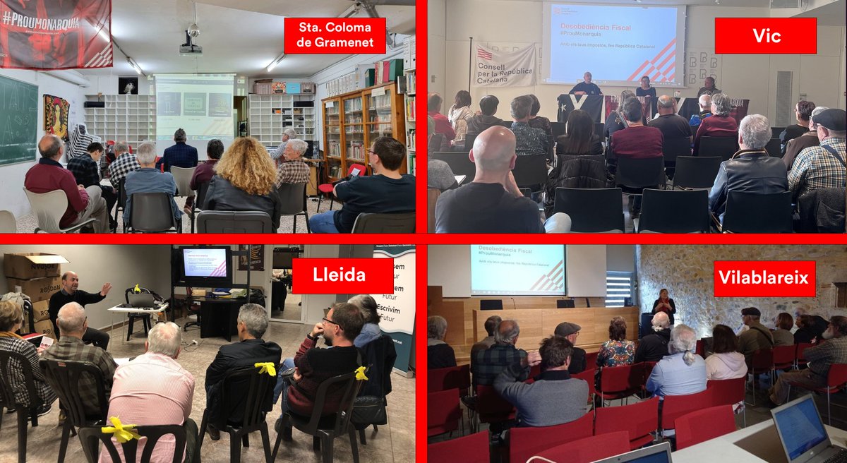 ConsellRep's tweet photo. ℹ️ Avui, diferents Consells Locals s'han coordinat per organitzar 4 punts d’assessorament sobre la campanya de desobediència fiscal #ProuMonarquia
📢 No facis la declaració sense informar-te de com fer-ho!
🔗 Tot els detalls de la campanya: https://t.co/ixhVDKguxz https://t.co/717bmbzPCe