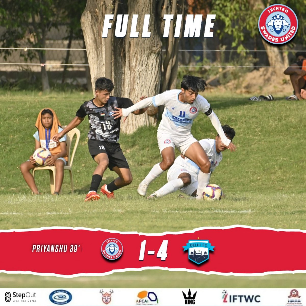 TechtroSUFC's tweet image. Full-Time!

A story of missed chances as we end the fixture in a 1-4 loss against Delhi FC.

Hard times for our Warriors. 🤕

#TECHTRO #techtrofootball #TSUFC #IndiaKaClub #ILeague2 #kingsports #stepout