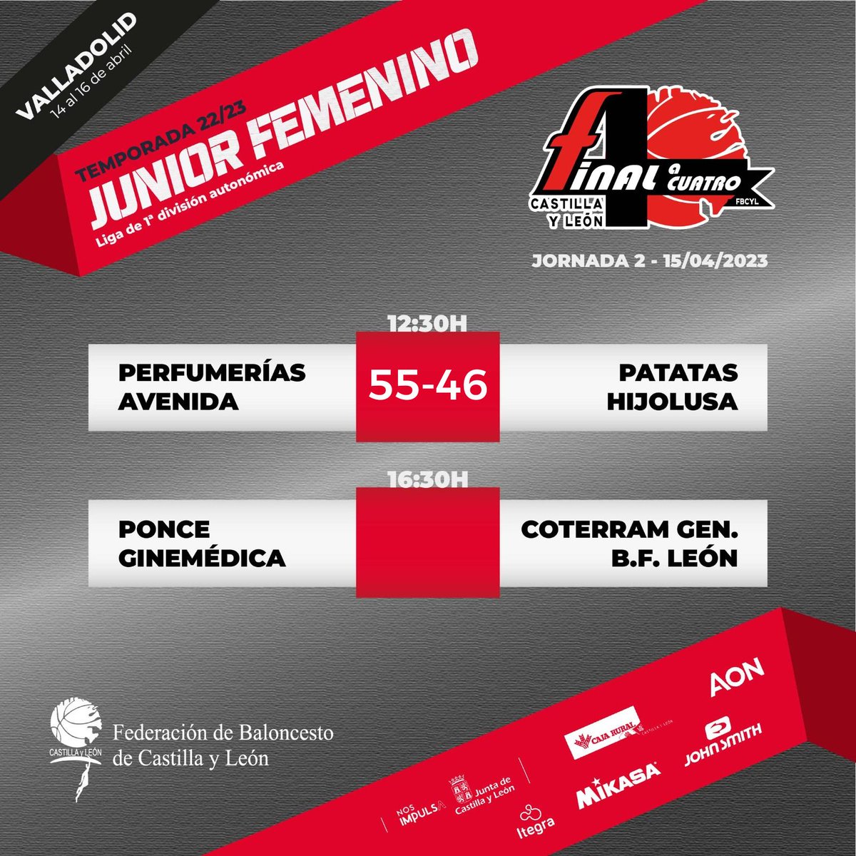 FBCyL's tweet photo. 🏆 F4 Junior Femenina ⛹️‍♀️  J2
 @CBAvenida 5⃣5⃣🆚 @LionessBball 4⃣6⃣
#F4CyL2023 #Basketcyl #BasketEnVivo https://t.co/LxhWLd9PSd