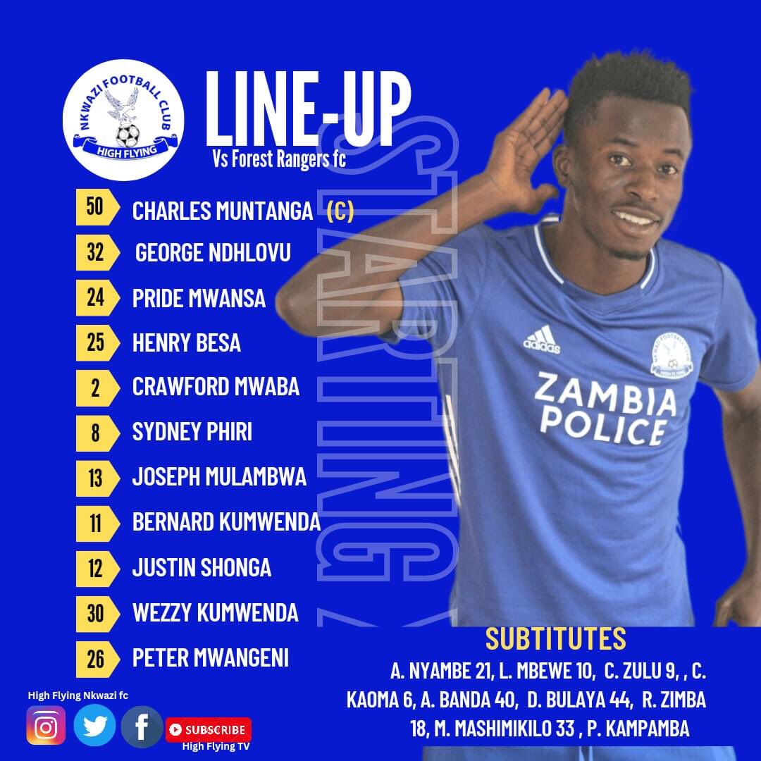 Nkwazifc's tweet photo. TEAM NEWS
Coach Mutapa has made 2 changes from the last starting squad that faced Nkana Fc in Kitwe.
J.Shonga returns to the first 11 replacing Carlos Kaoma who this afternoon starts from the bench. Sydney Phiri also starts in place of A.Mupande who picked a knock during training https://t.co/hXHJTJ9lD3