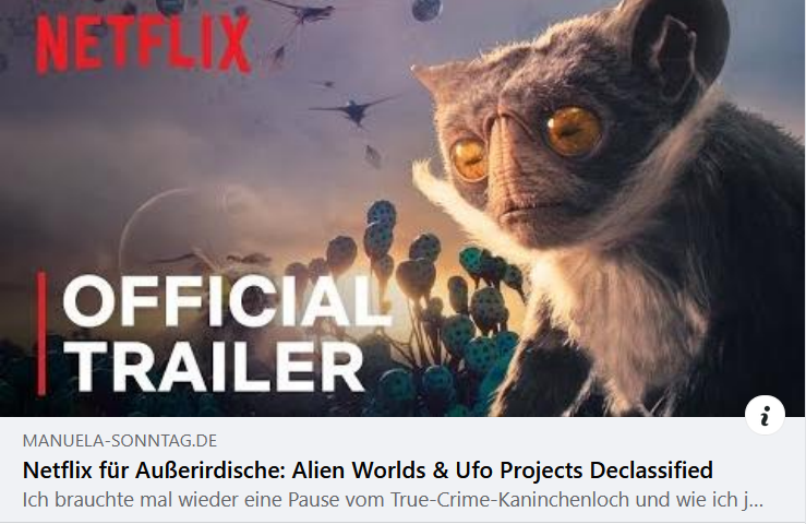 Wetter sieht ja draußen eher ausbaufähig aus, vielleicht ist es auf anderen Planeten ja besser. Und Ausflüge vom Sofa aus, sind auch so schön bequem... ;-)
#netflixdocumentary

manuela-sonntag.de/2023/04/netfli…