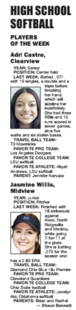 Congrats to this week's high school softball Players of the Week!! #LoCoBats @CViewSoftball1 @MidviewSoftball