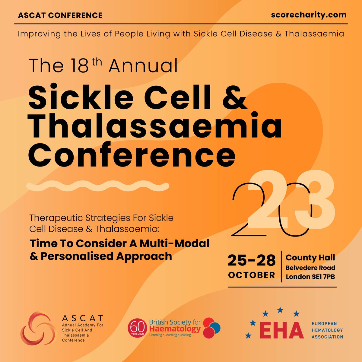 The theme for our meeting is ‘Therapeutic Strategies for Sickle Cell and Thalassaemia: Time to Consider A Multi-Modal &amp; Personalised Approach’ in recognition of the changing landscape for the management of Haemoglobinopathies. 

#ascatconference #sicklecelldisease #thalassaemia